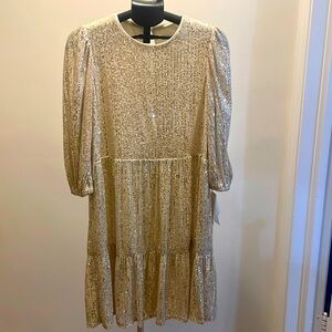 Gold sequen baby doll dress with quarter sleeves